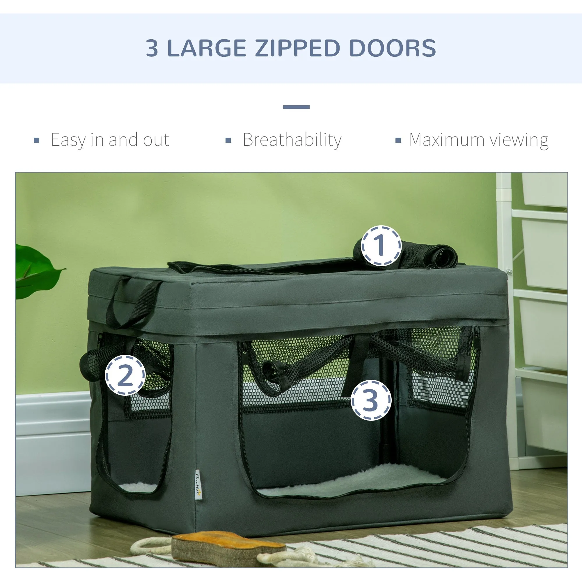 49cm Pet Carrier Portable Cat Carrier Foldable Dog Bag Pet Travel Bag with Cushion for Miniature Dogs Grey