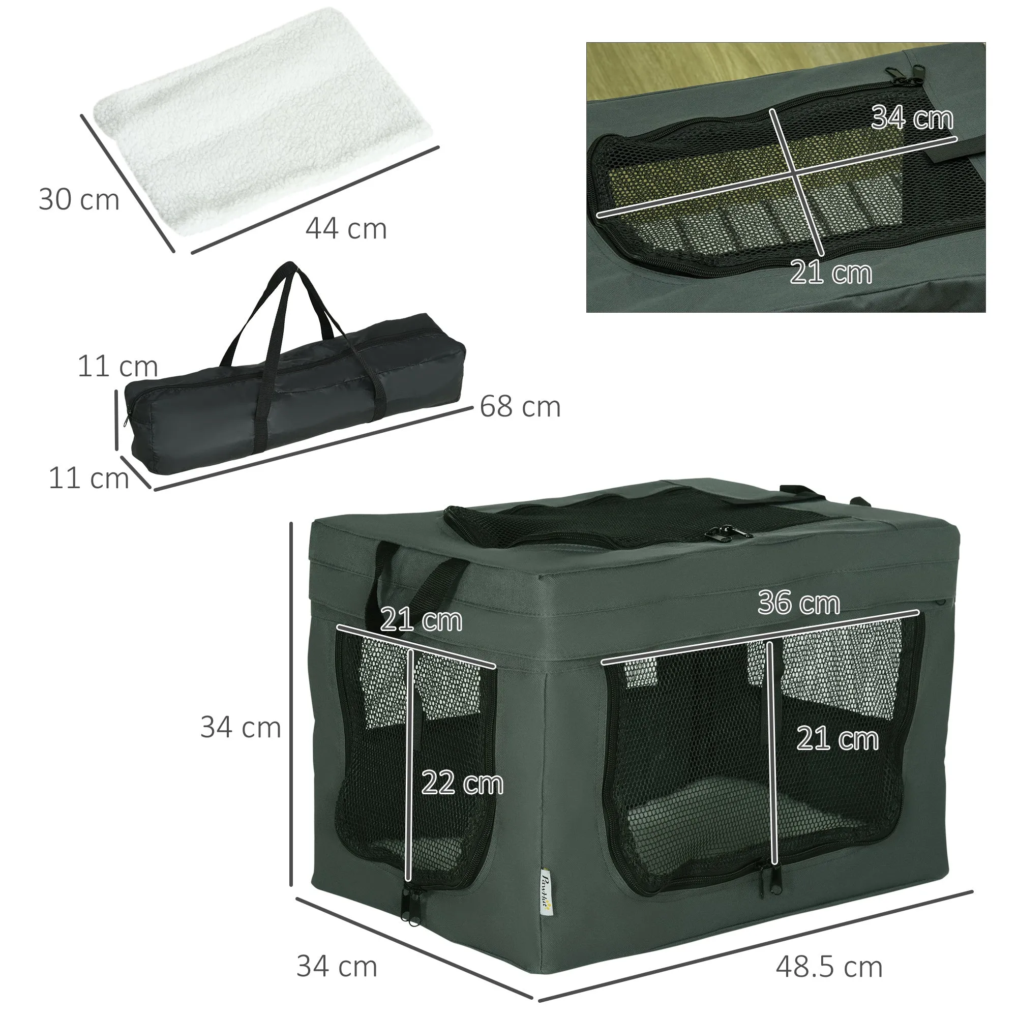 49cm Pet Carrier Portable Cat Carrier Foldable Dog Bag Pet Travel Bag with Cushion for Miniature Dogs Grey