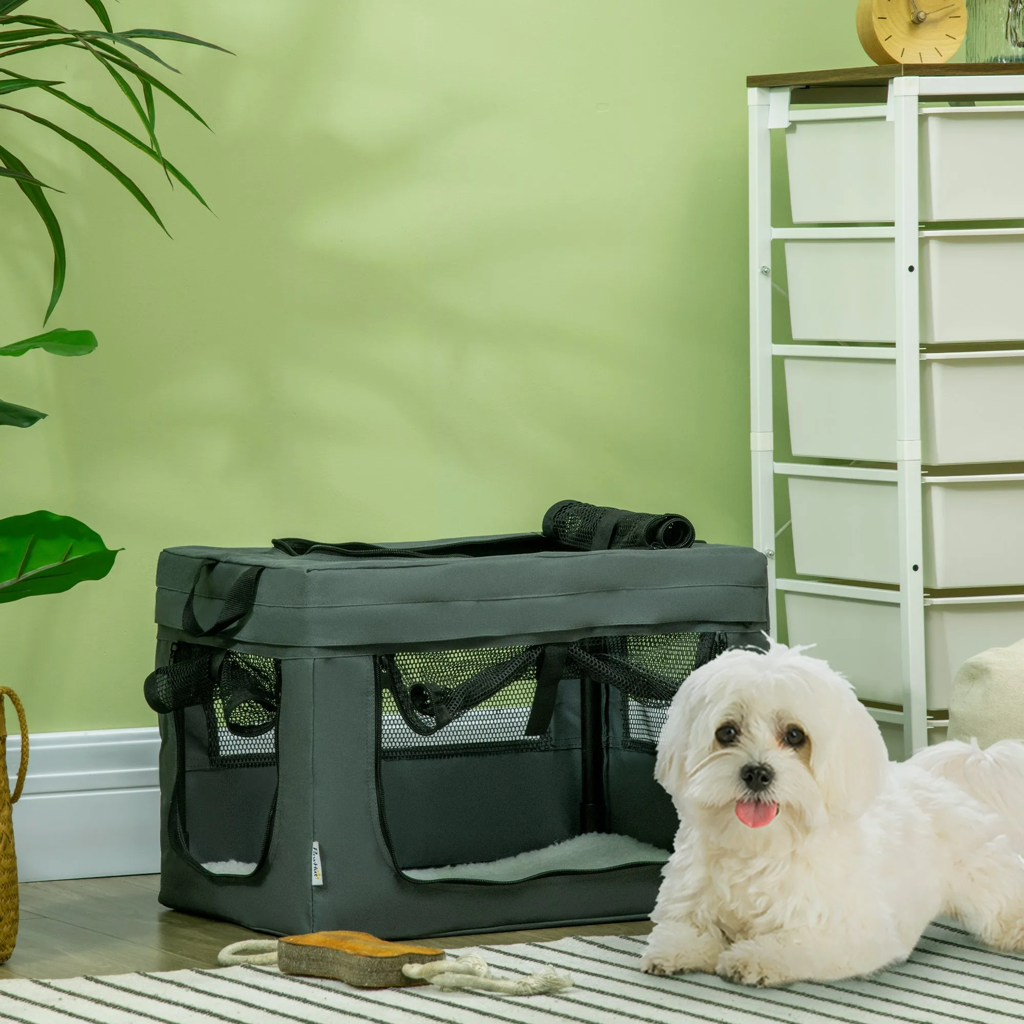 49cm Pet Carrier Portable Cat Carrier Foldable Dog Bag Pet Travel Bag with Cushion for Miniature Dogs Grey