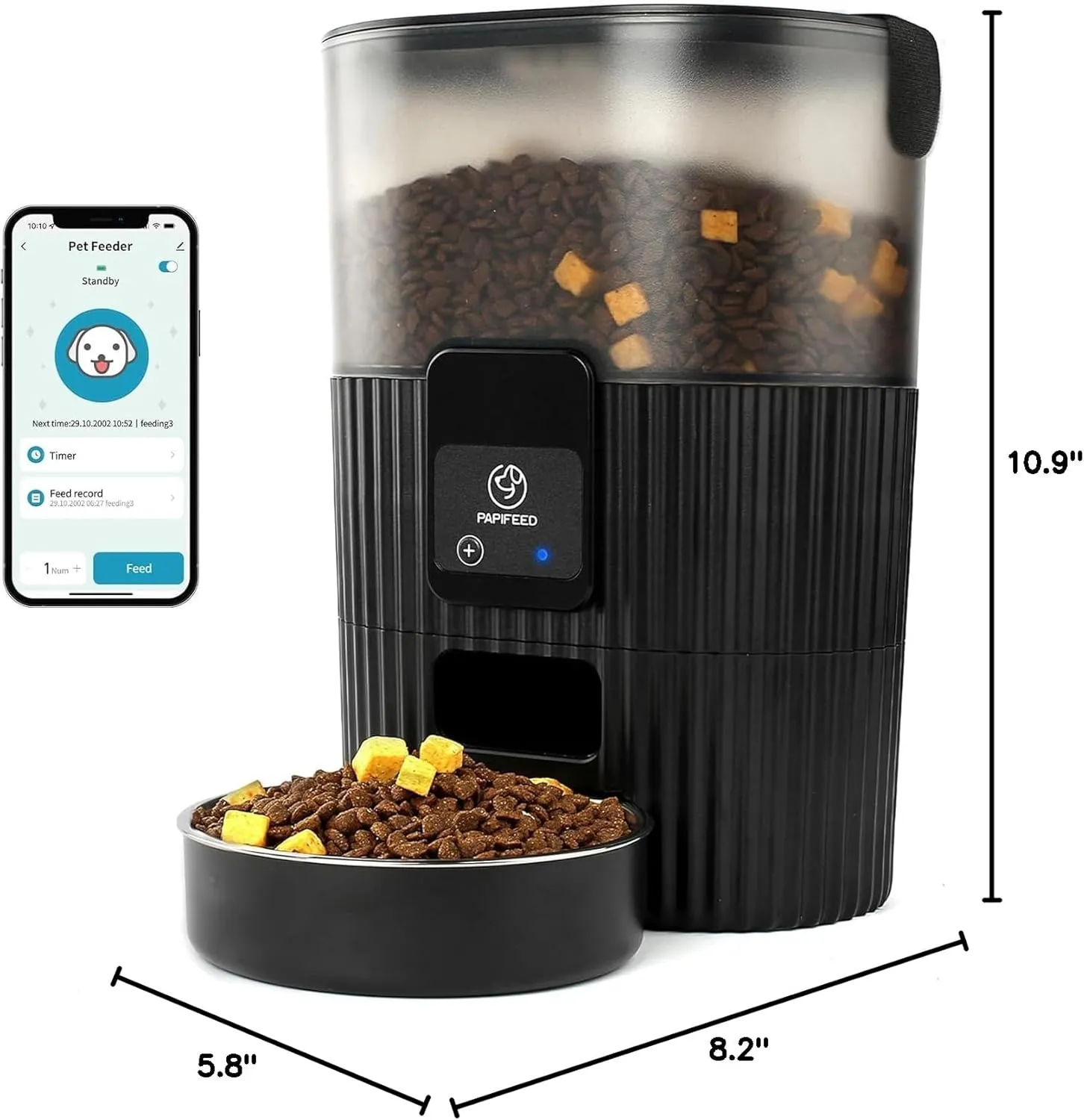 Automatic Cat Feeder, Wifi Pet Feeder for Cat/Dog Compatible with Alexa & Echo, 15 Cup Timed Cat Food Dispenser for Remote Feeding, up to 10 Meals per Day with APP Control