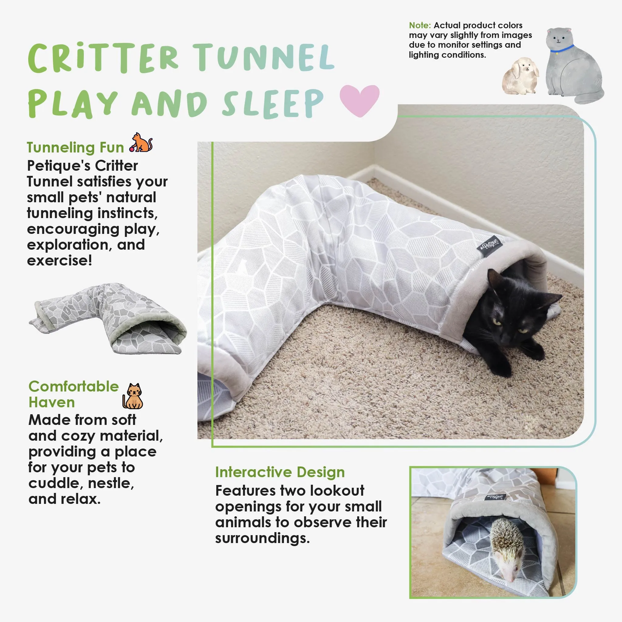 Critter Tunnel Sleep and Play: Comfortable Soft Material, Fun Play Environment, Two Lookout Openings, Keeps Pets Busy, Sense of Security, Durable Scratch-Resistant Fabric, for Small Animals
