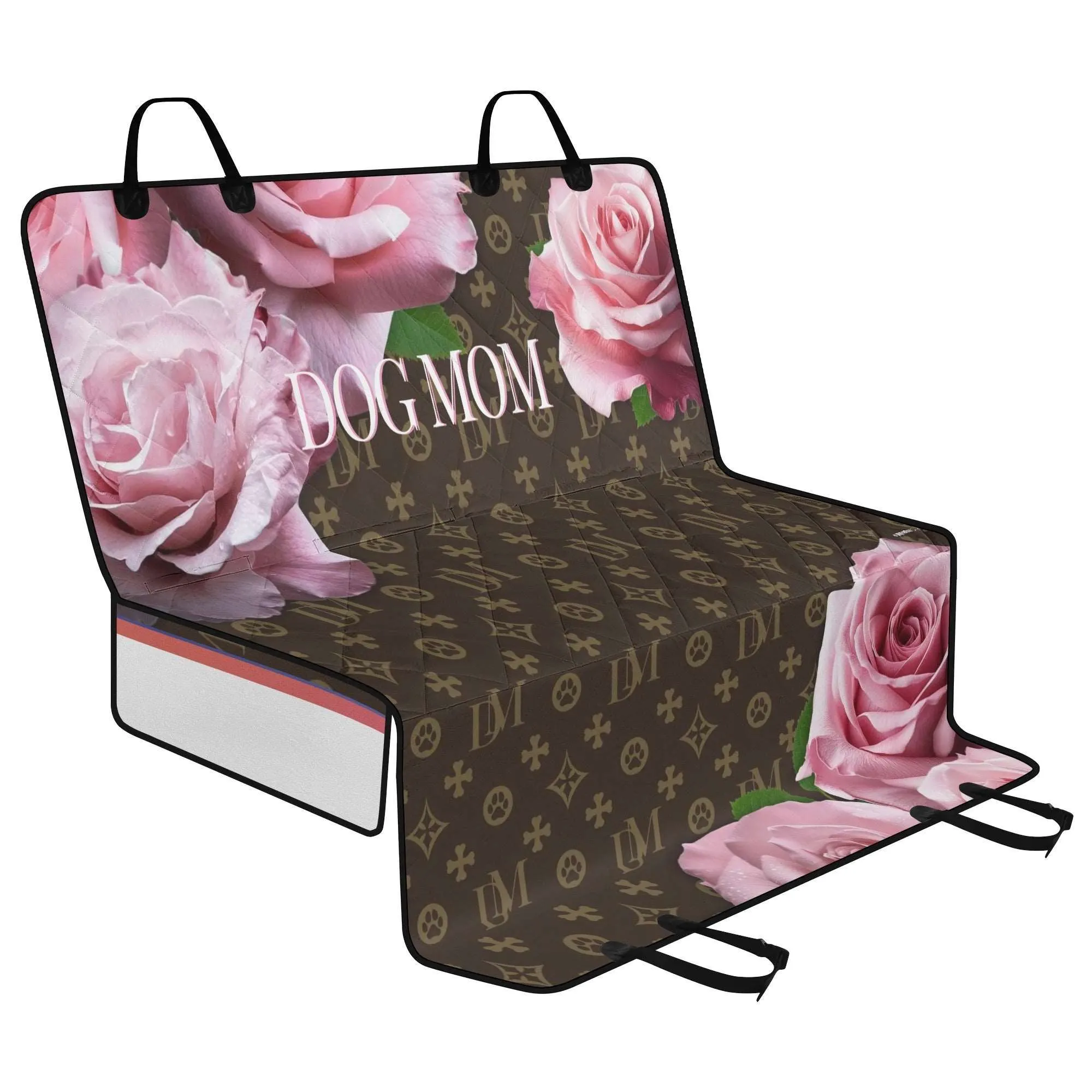 Dog Mom "DM" Motif Pink Rose Hammock Dog Car Seat Cover