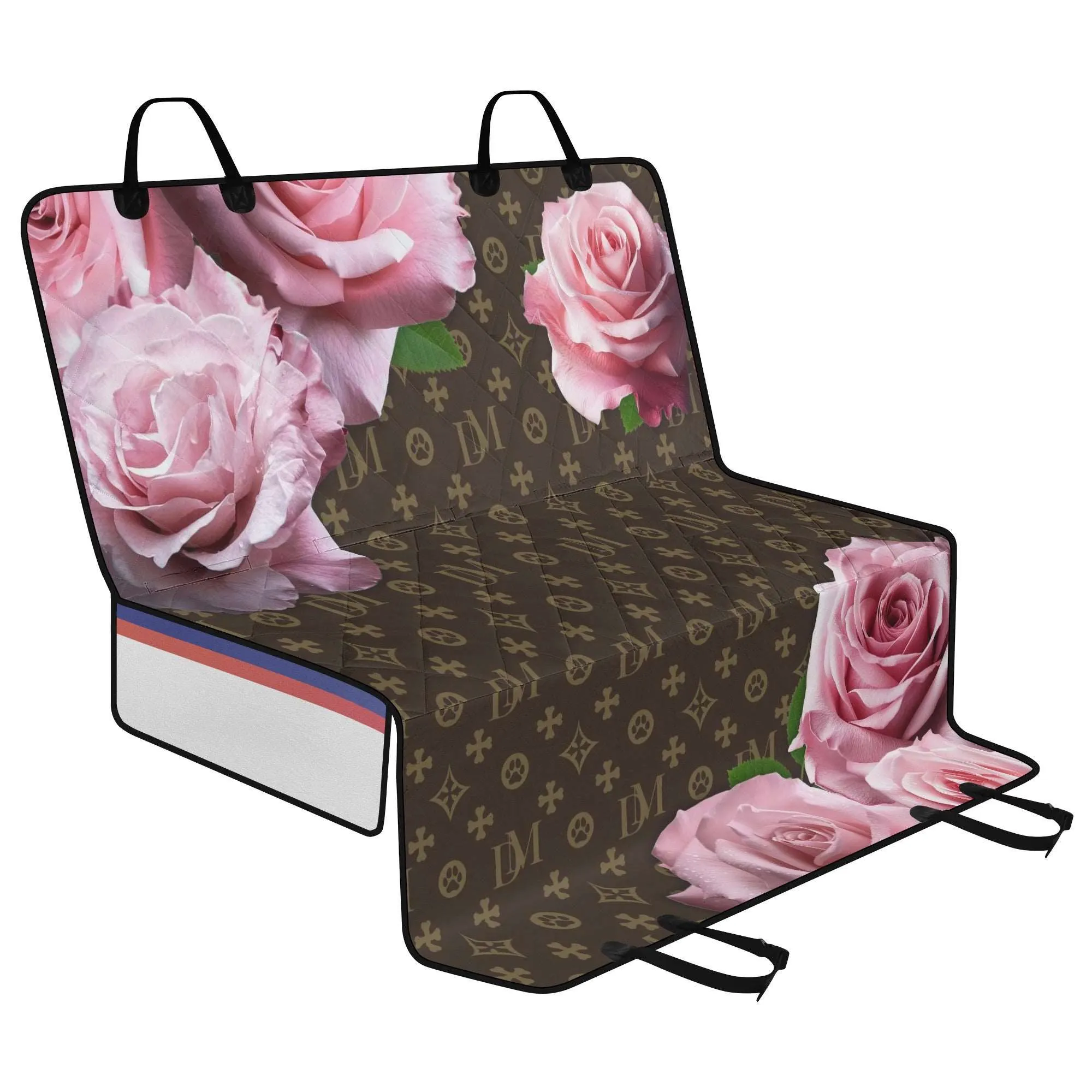 Dog Mom "DM" Motif Pink Rose Hammock Dog Car Seat Cover