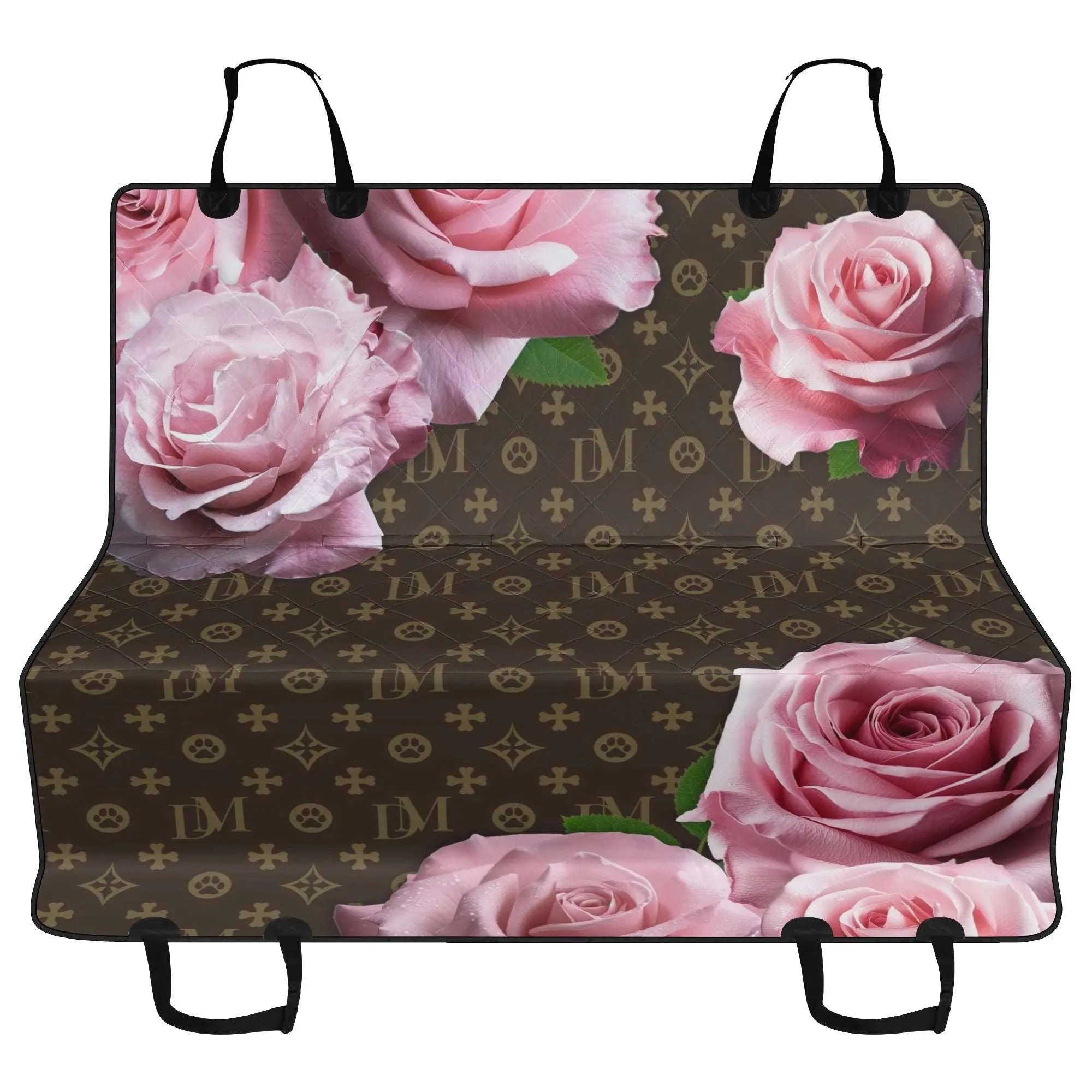 Dog Mom "DM" Motif Pink Rose Hammock Dog Car Seat Cover