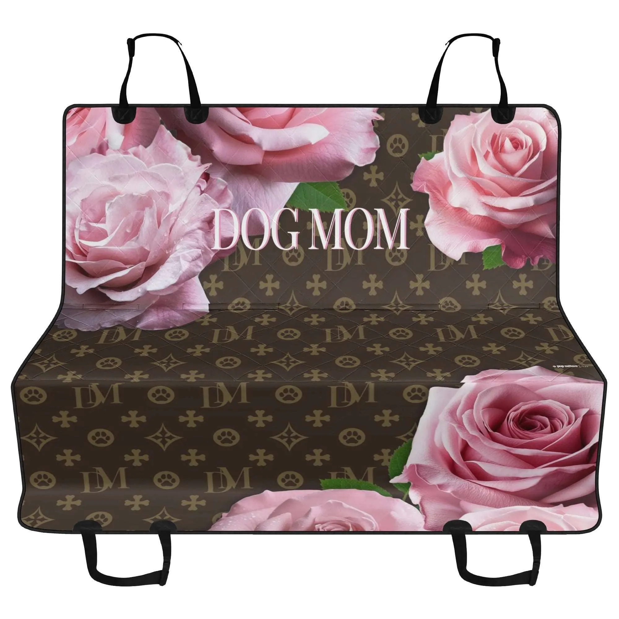 Dog Mom "DM" Motif Pink Rose Hammock Dog Car Seat Cover