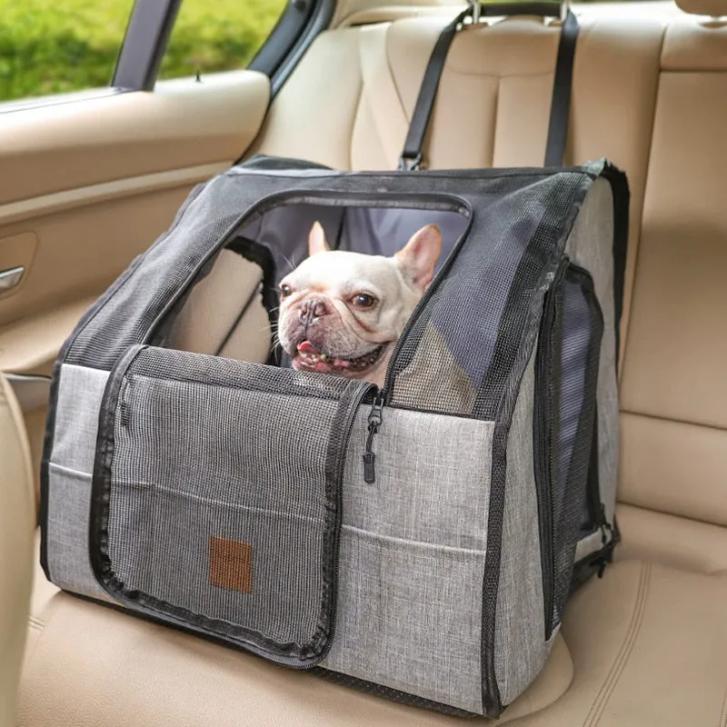 Frenchie Car Seat Cover Folding Hammock Travel Cage for Safe Travels