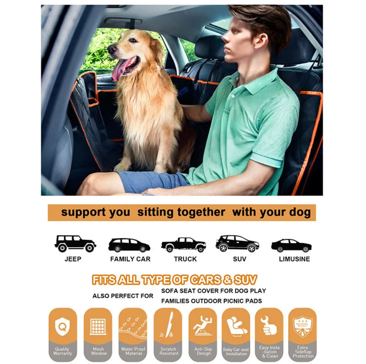 Multi-Use Dog Car Seat Cover, Waterproof & Nonslip