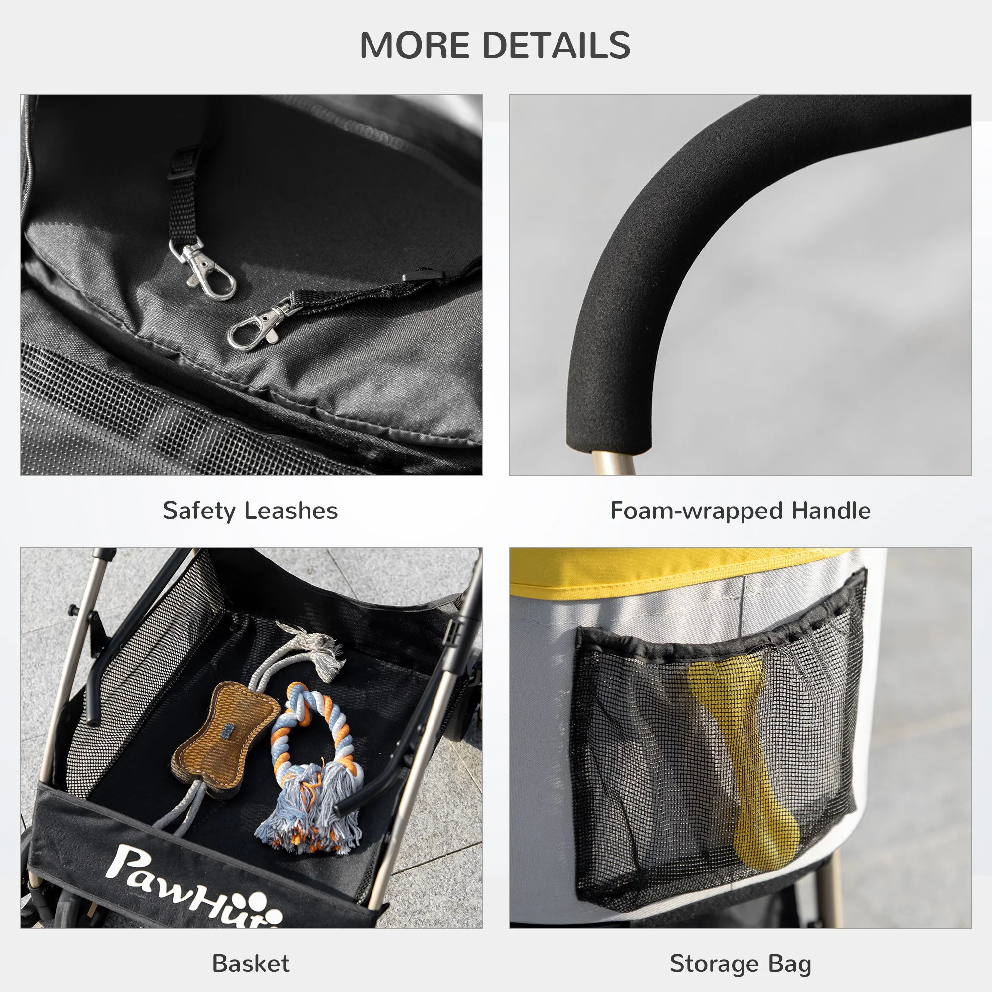 PawHut 3 In 1 Pet Stroller, Detachable Dog Cat Travel Carriage - Yellow
