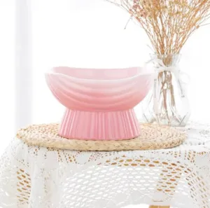 Pink Blossom Ceramic Elevated Bowl for Cats and Dogs - 500ml