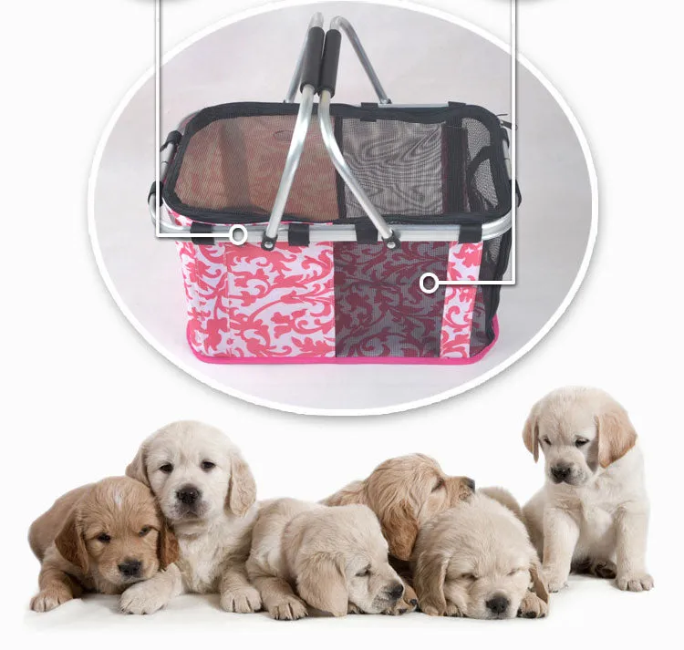 Sidiou Group Foldable Portable Outdoor Pet Dog Carrier Hand Basket Carrying Bag  Pet Mesh Cage
