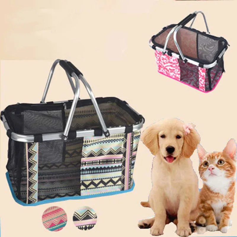 Sidiou Group Foldable Portable Outdoor Pet Dog Carrier Hand Basket Carrying Bag  Pet Mesh Cage
