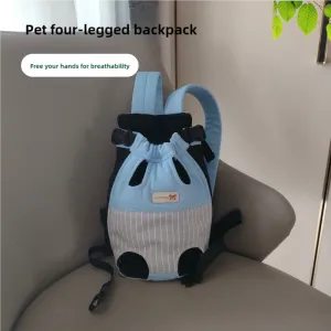Size XXL Blue-Gray Patchwork Pet Backpack Dog Carrier Cat Travel Bag - Breathable, Portable & Hands-Free Four-Leg Design