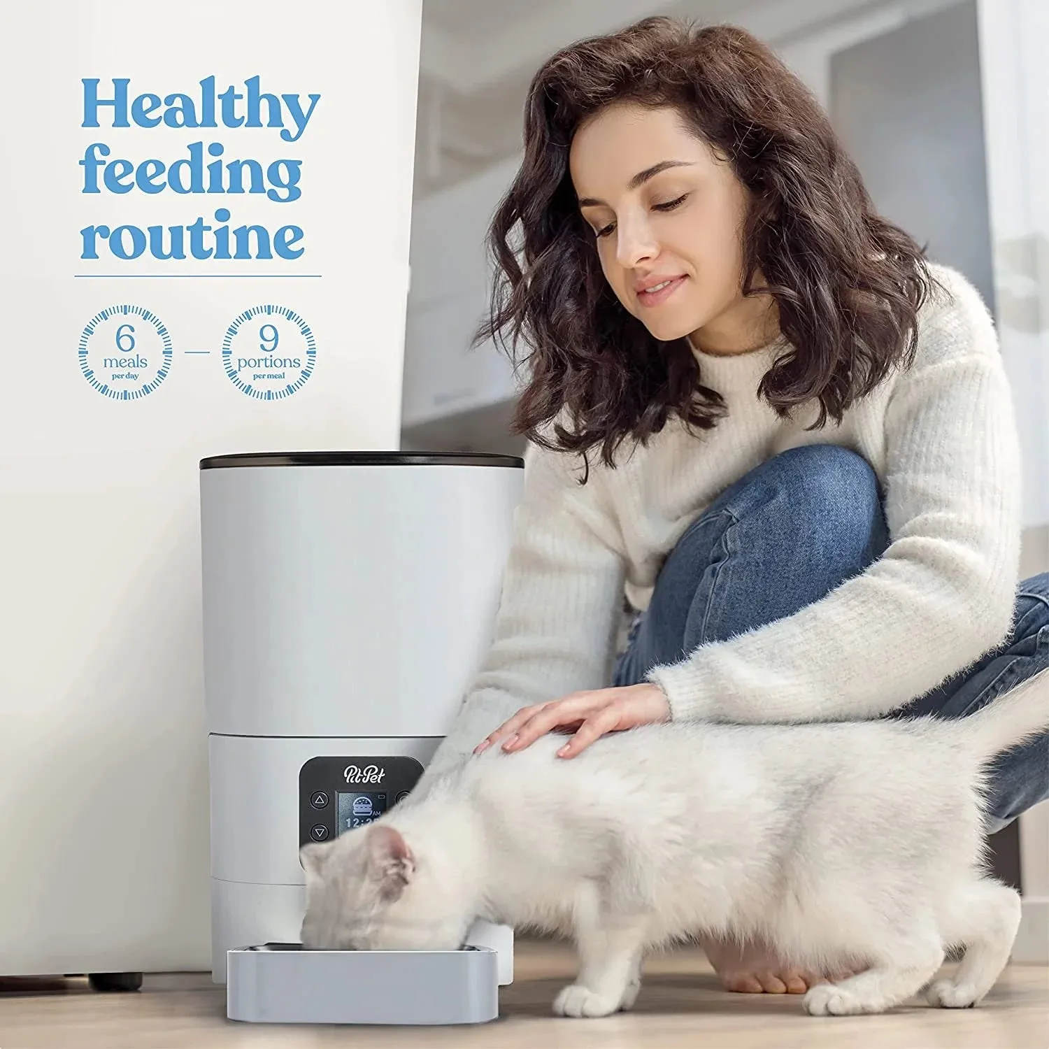 Smart Automatic Cat Feeders - 6-L Reliable Cat Food Dispenser with Display LCD Screen for Easy Set up - Portion Control Automatic Dog Feeder with Desiccant Bag Keeps Dry Food Fresh -10S Voice Recorder
