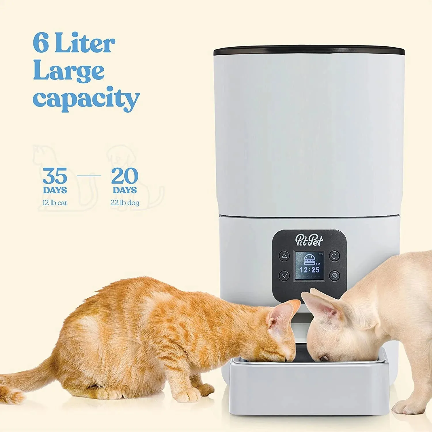 Smart Automatic Cat Feeders - 6-L Reliable Cat Food Dispenser with Display LCD Screen for Easy Set up - Portion Control Automatic Dog Feeder with Desiccant Bag Keeps Dry Food Fresh -10S Voice Recorder