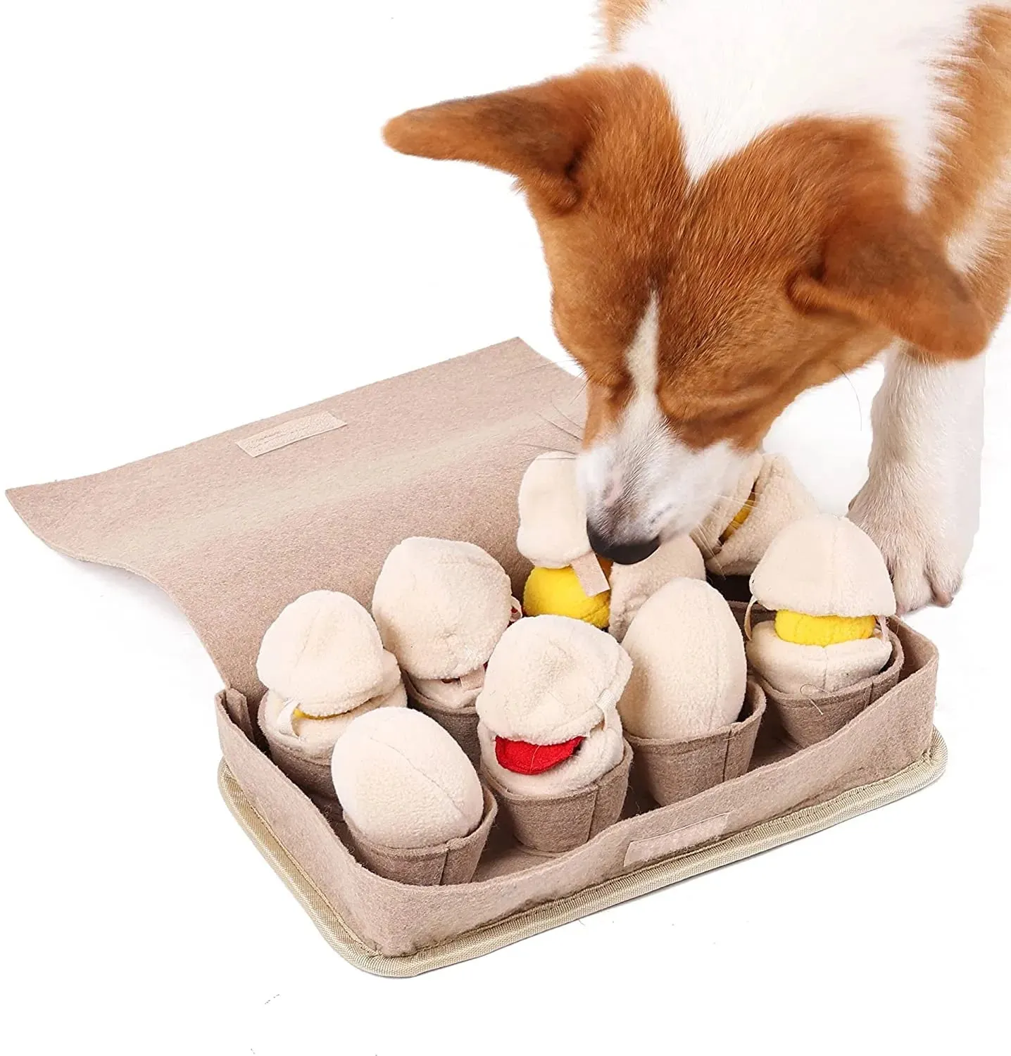 Snuffle Mat for Dogs - Slow Feeding Mat - Durable Dog Interactive Mat with Squeaky Puzzle Toys - Plush Eggs Toys for Nose Work