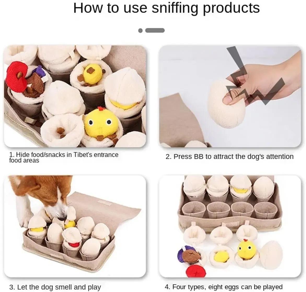 Snuffle Mat for Dogs - Slow Feeding Mat - Durable Dog Interactive Mat with Squeaky Puzzle Toys - Plush Eggs Toys for Nose Work