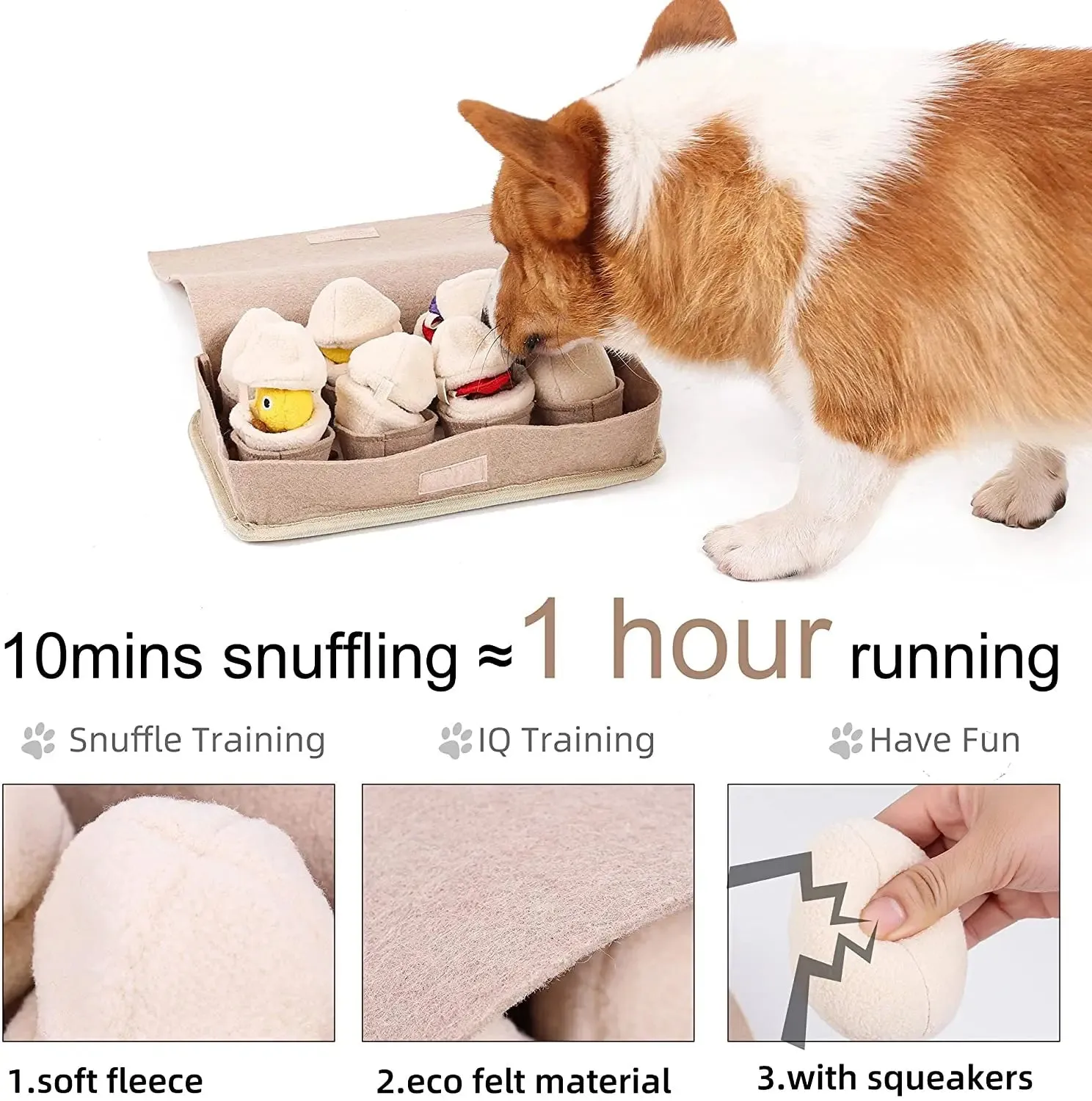 Snuffle Mat for Dogs - Slow Feeding Mat - Durable Dog Interactive Mat with Squeaky Puzzle Toys - Plush Eggs Toys for Nose Work