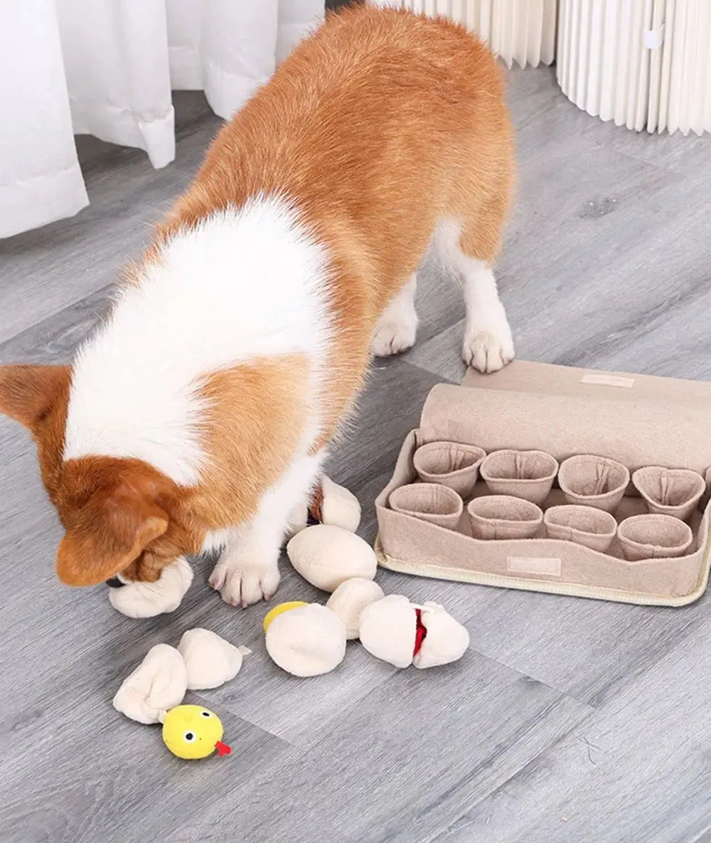 Snuffle Mat for Dogs - Slow Feeding Mat - Durable Dog Interactive Mat with Squeaky Puzzle Toys - Plush Eggs Toys for Nose Work