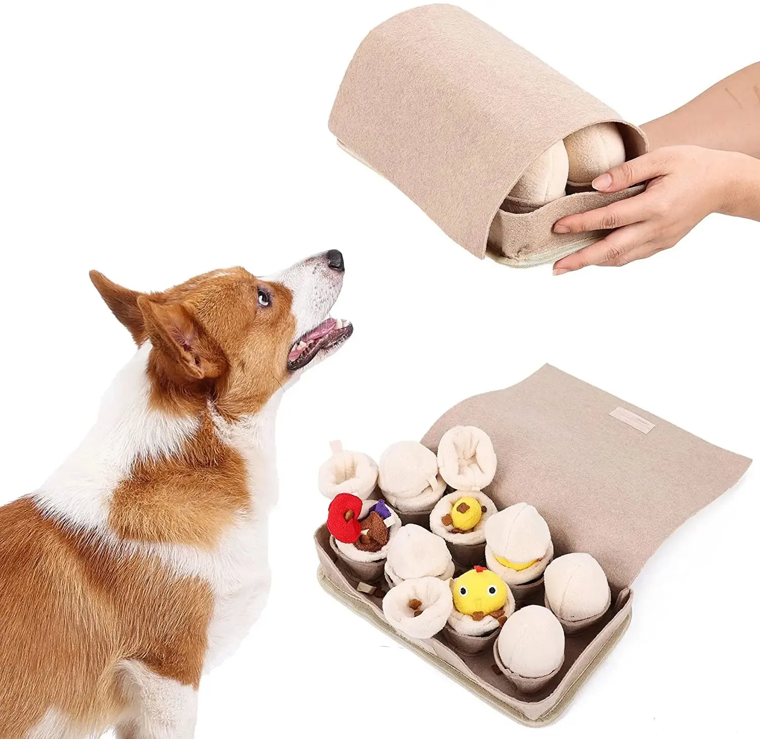 Snuffle Mat for Dogs - Slow Feeding Mat - Durable Dog Interactive Mat with Squeaky Puzzle Toys - Plush Eggs Toys for Nose Work