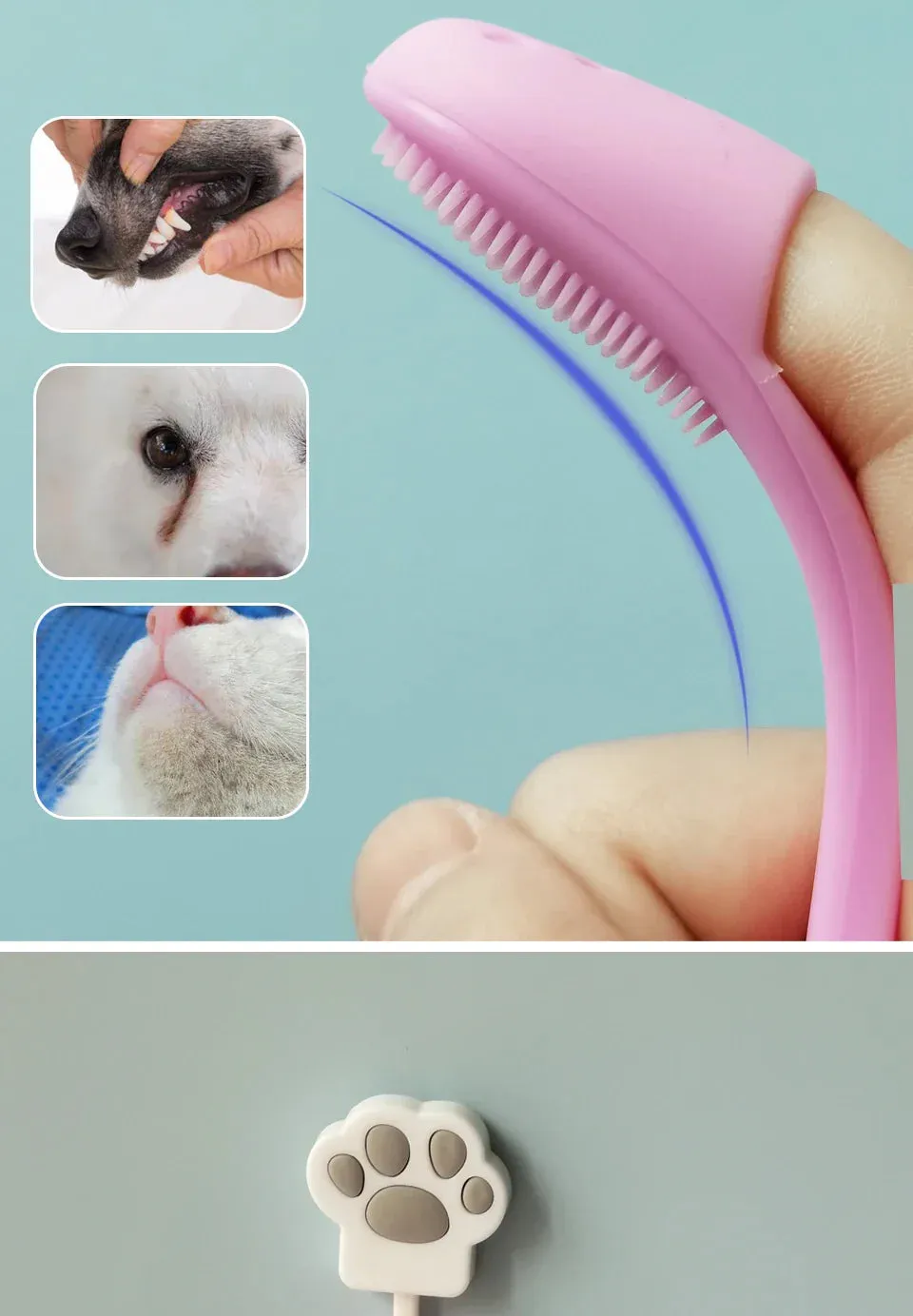 Soft Silicone Pet Finger Brush for Cats and Dogs