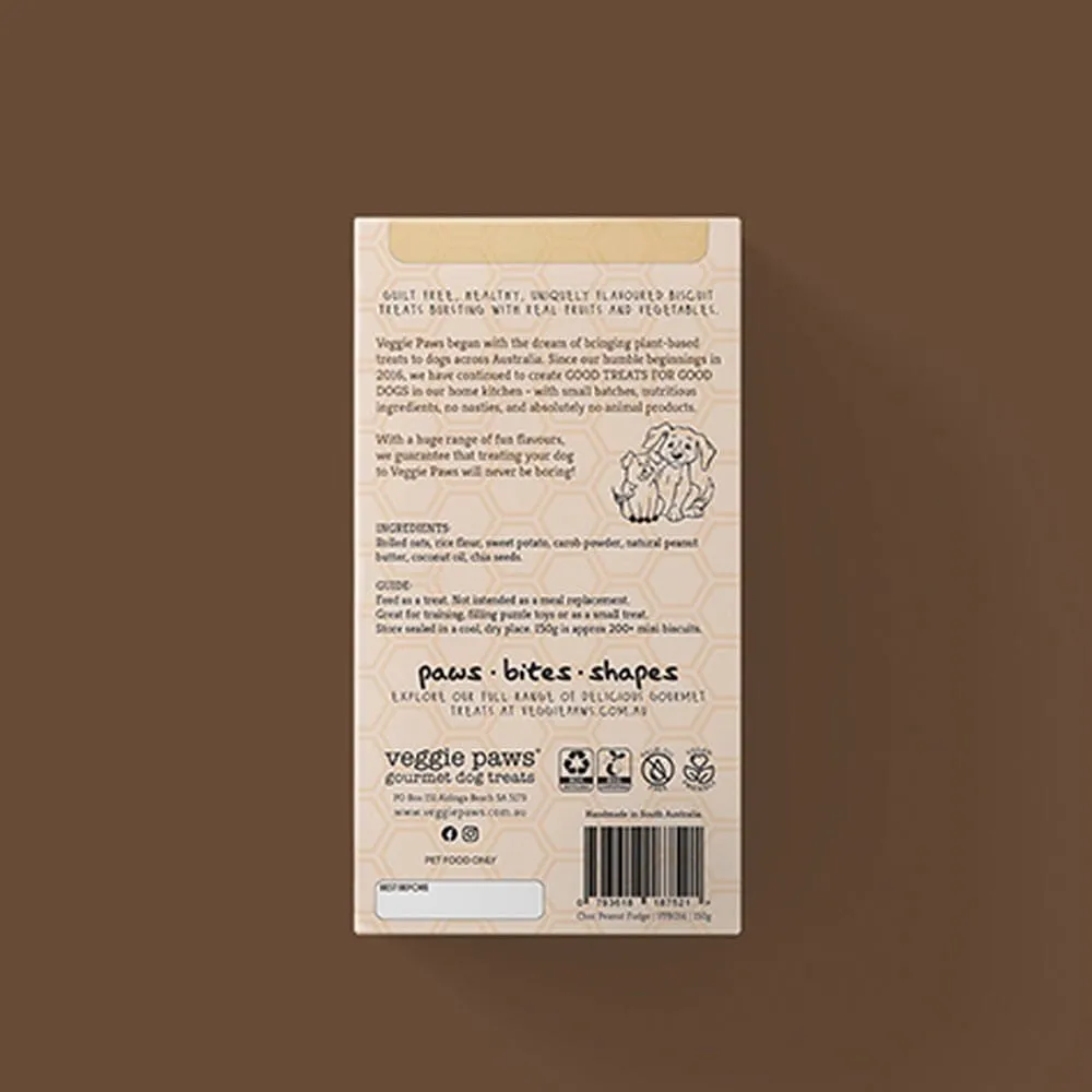 Veggie Paws Gourmet Dog Treats Bites 150g - Choc Peanut Fudge