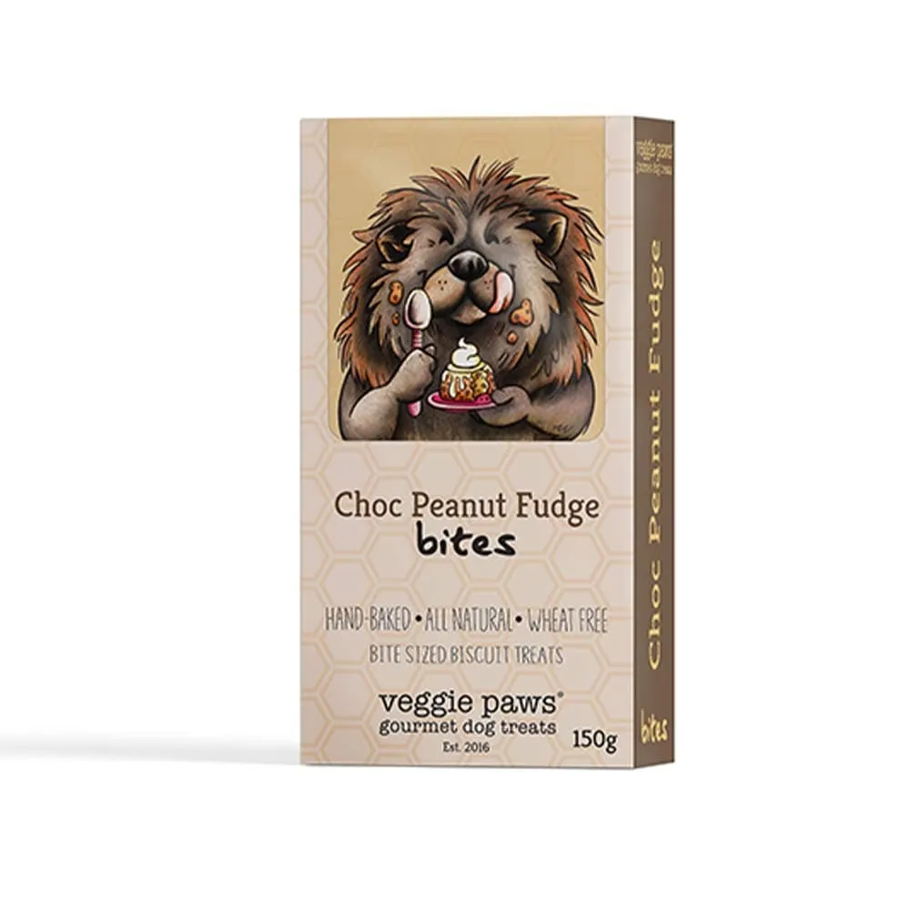 Veggie Paws Gourmet Dog Treats Bites 150g - Choc Peanut Fudge