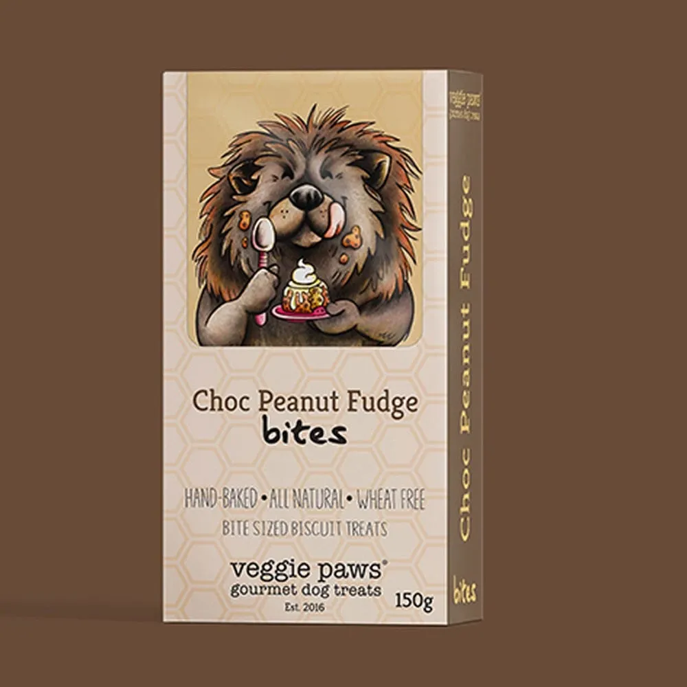 Veggie Paws Gourmet Dog Treats Bites 150g - Choc Peanut Fudge