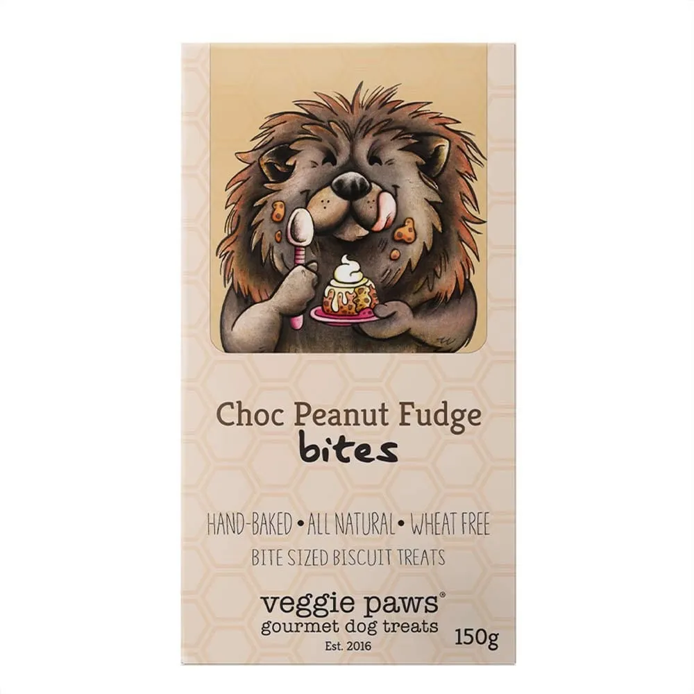 Veggie Paws Gourmet Dog Treats Bites 150g - Choc Peanut Fudge