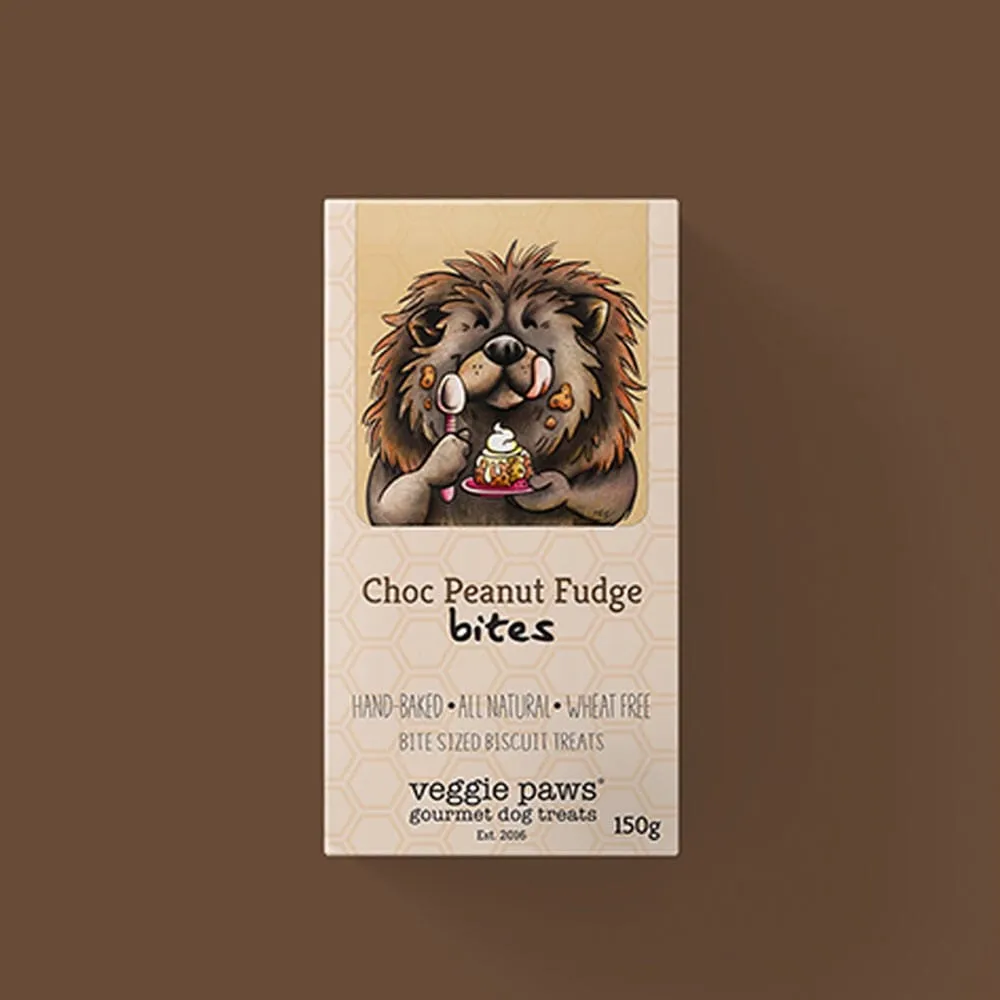 Veggie Paws Gourmet Dog Treats Bites 150g - Choc Peanut Fudge