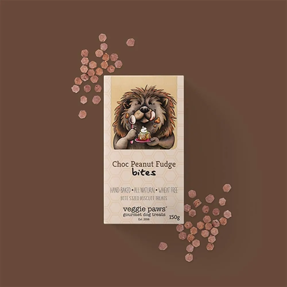Veggie Paws Gourmet Dog Treats Bites 150g - Choc Peanut Fudge